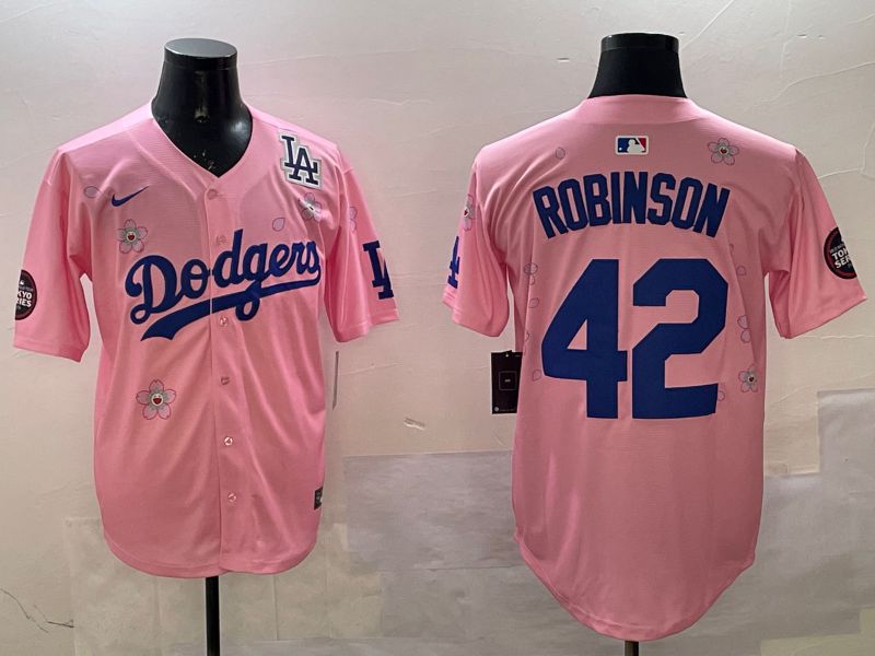 Men Los Angeles Dodgers 42 Robinson Pink Sakura Edition 2025 Nike MLB Jersey style 4